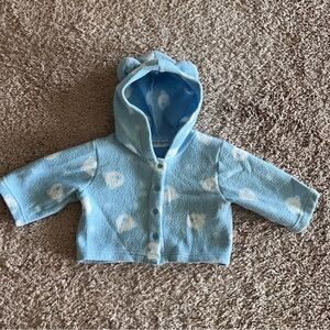 Little Sprouts Blue And white Jacket With Bear Ears Hood 3-6mo